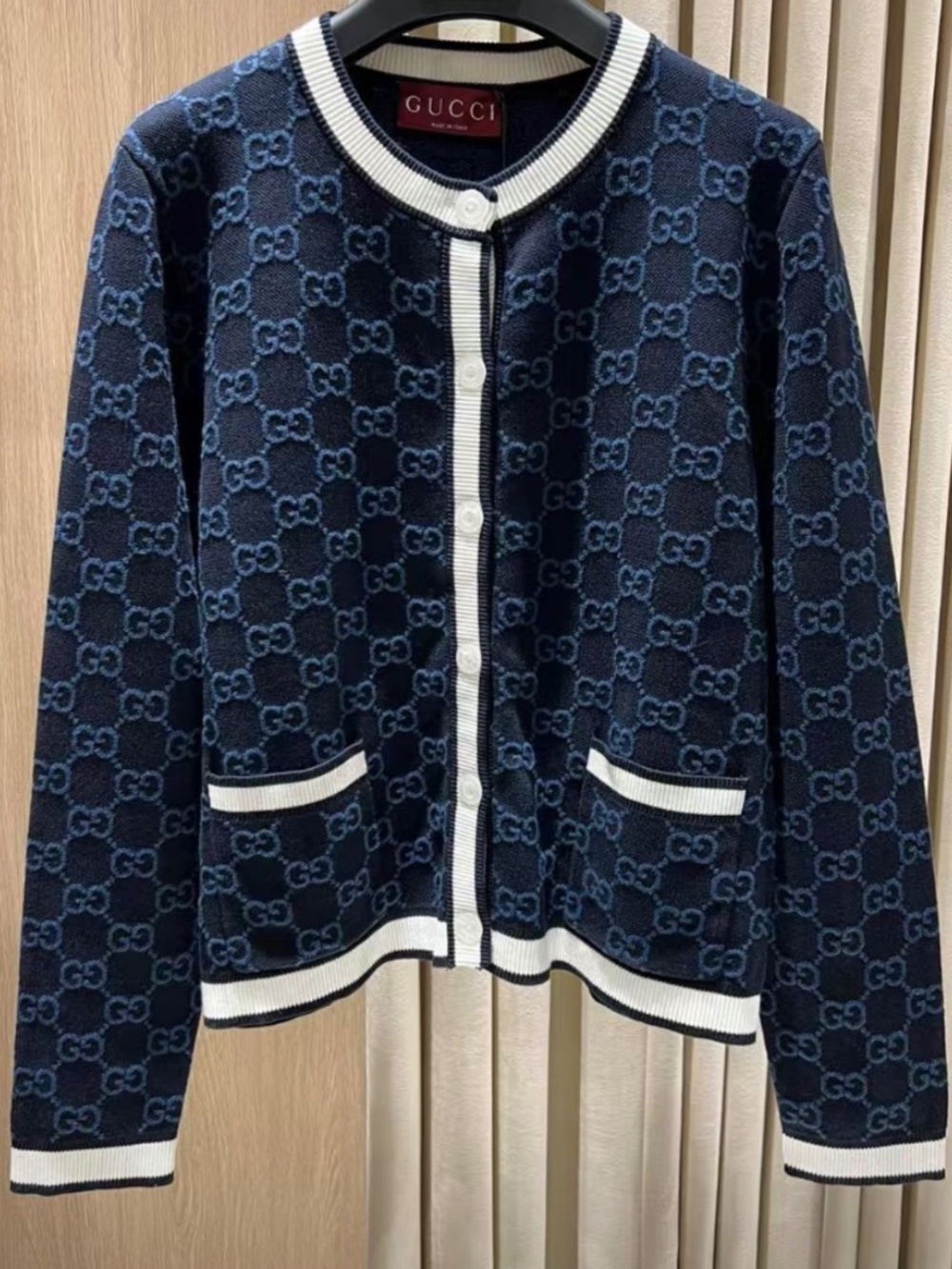 Gucci GG Monogram Striped Jacquard Knit Cardigan in Medium